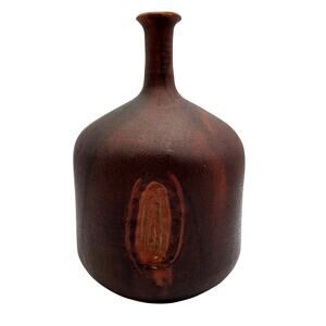 Modernist Ceramic Bottle Neck Vase Scandinavian Brown Signed Pottery Denise 1977